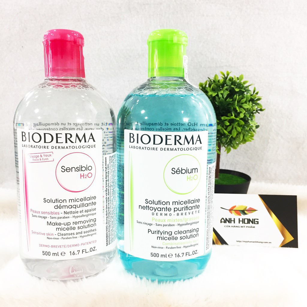 Nước Tẩy Trang Bioderma H2O 500ml Créaline Hồng, Sébium Xanh non.toxic