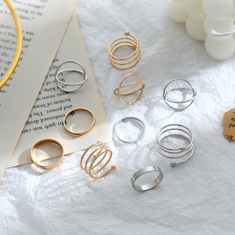 [WHOLESALE] [6Pcs Set Women Fashion Korean Retro Multi-style Silver Rings ] [ Elegant Ladies Smooth Fine Thin Finger Ring] [Lovely Jewelry Gifts For Girl Friends]