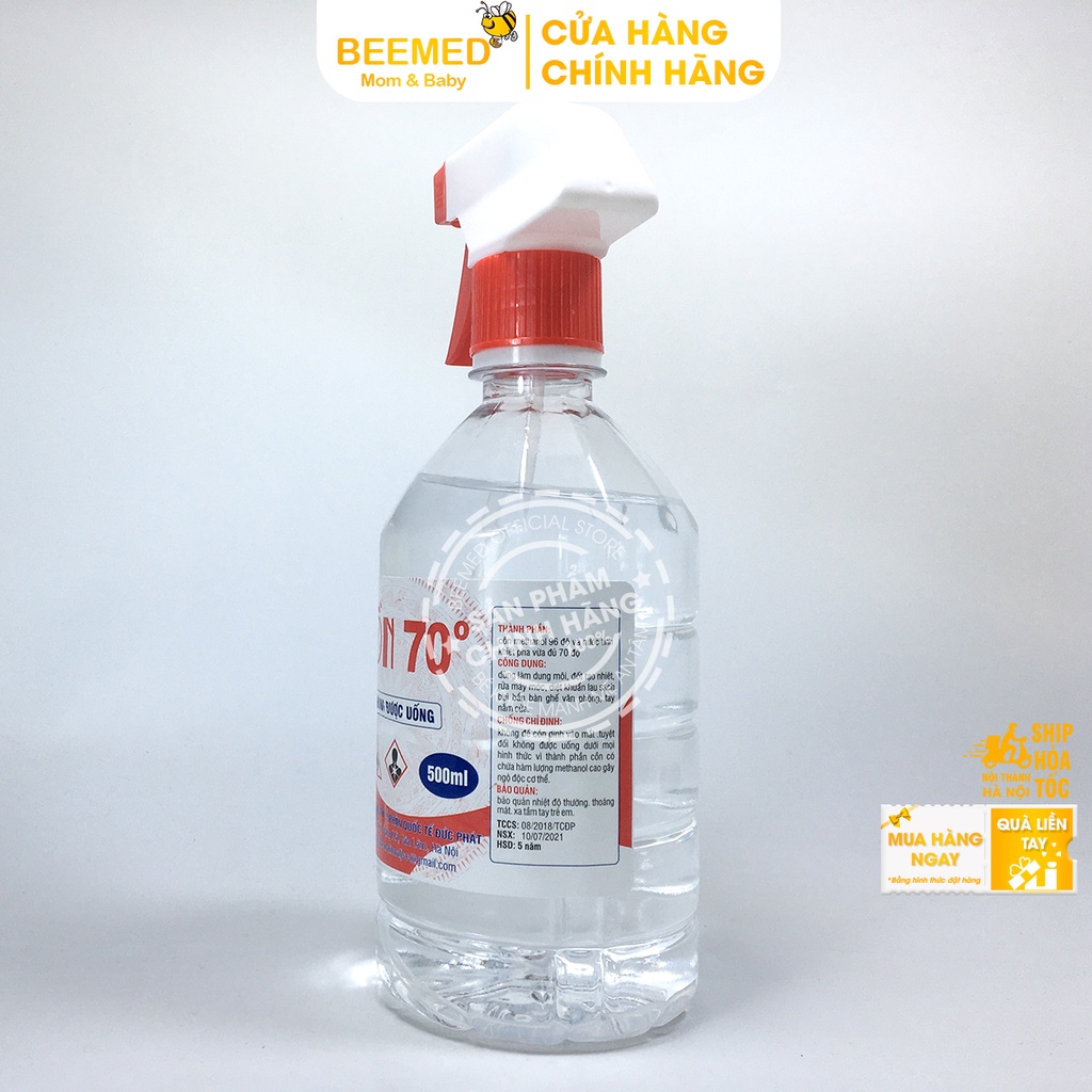 Cồn Xịt Sát Khuẩn Y Tế, Rửa Tay 70 Độ - Chai 500ml có vòi tiện lợi, dùng để vệ sinh nơi ở, đồ dùng cá nhân