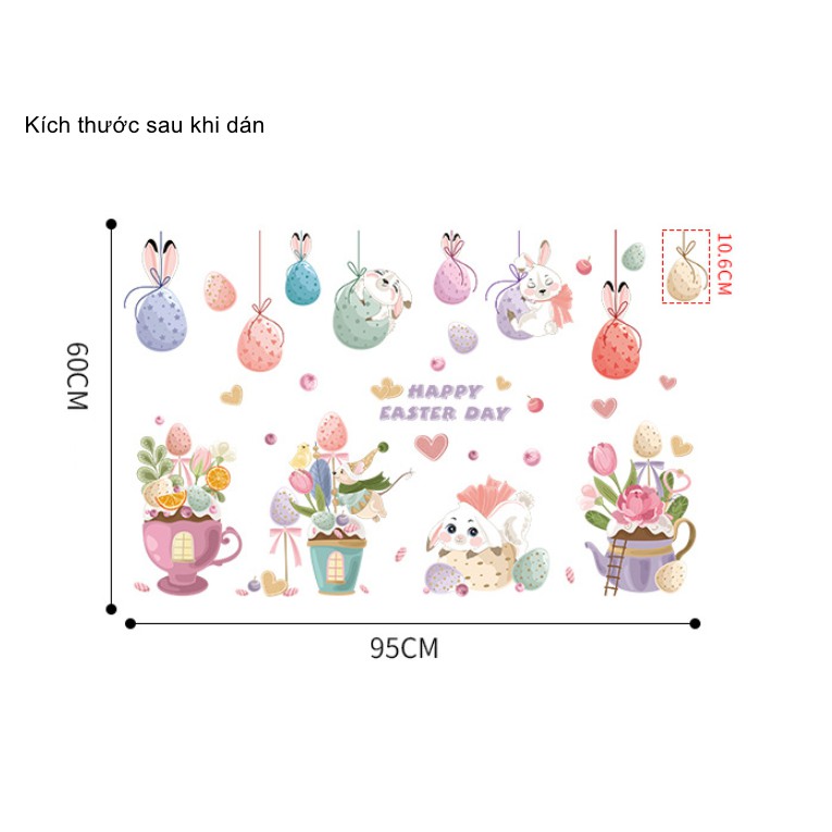 Decal dán tường Thỏ con cùng bong bóng đáng yêu