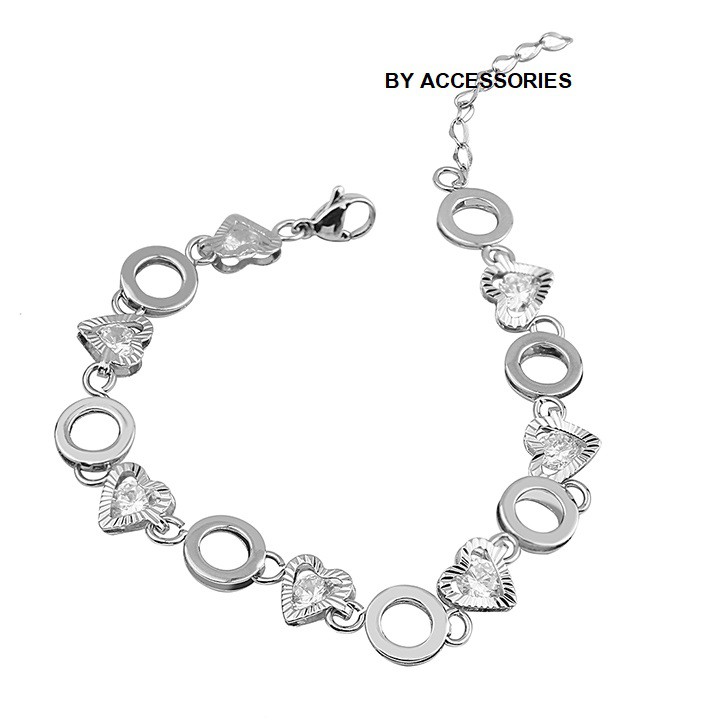 Lắc tay inox vòng phối phối trái tim chạm viền lồng đá không gỉ