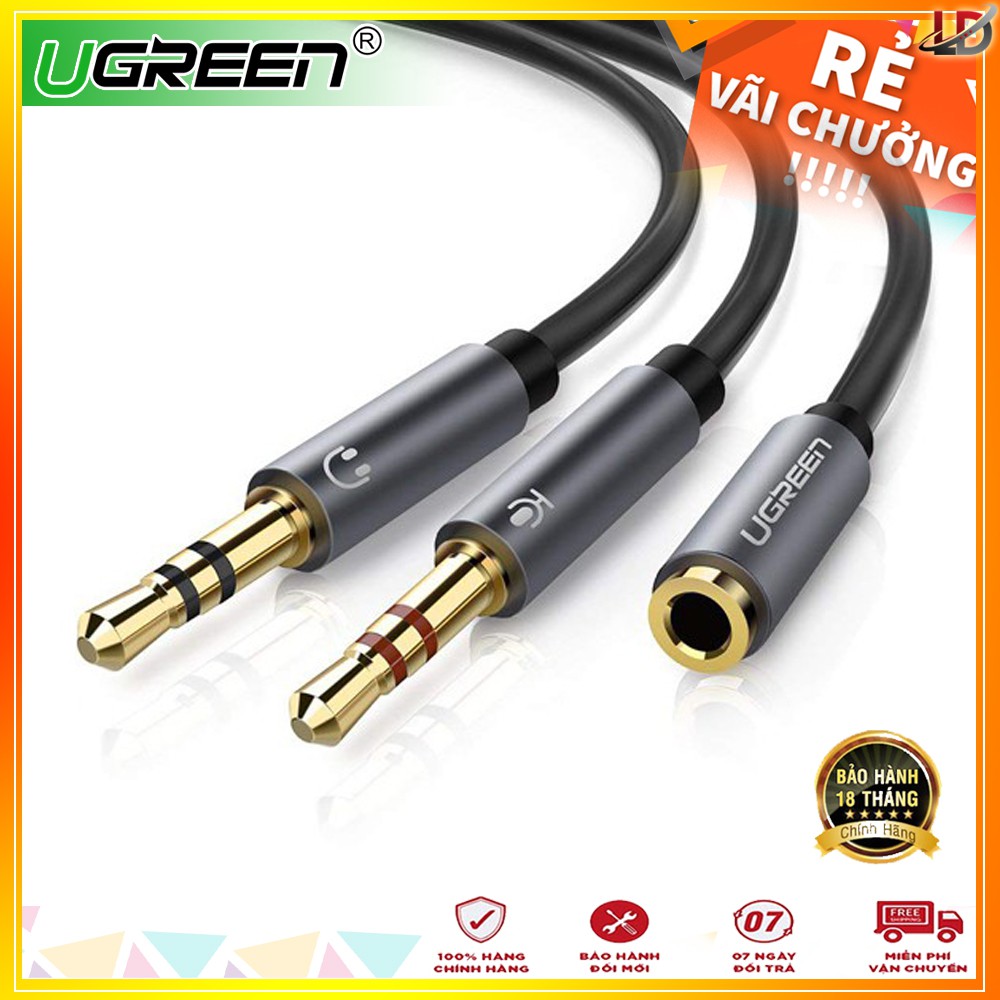 Dây chuyển âm thanh 3.5mm (cái)  sang 2 Micro và tai nghe dài 20CM UGREEN 20899,10790