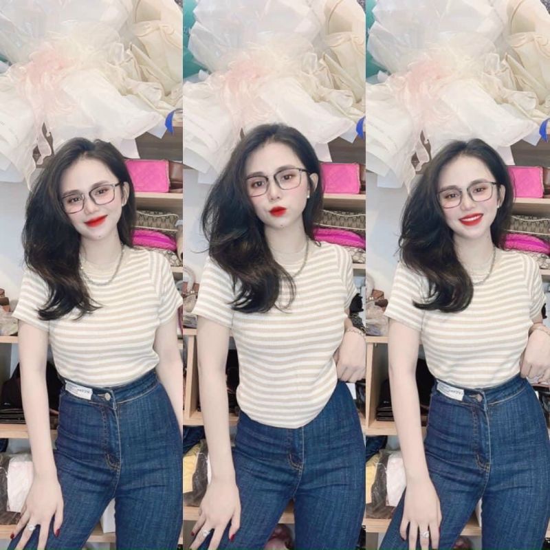 Áo thun sọc cổ tròn chuẩn phôm tôn dáng sang chảnh PC