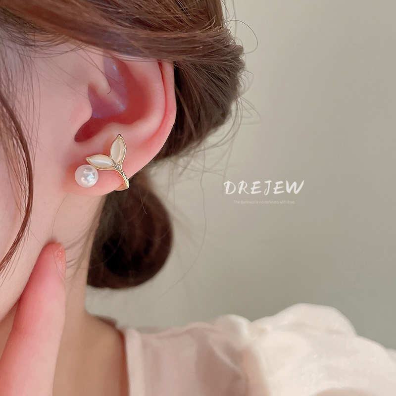 DREJEW Khuyên tai DREJEW 1 nơ đính đá phối ngọc trai thời trang sang trọng