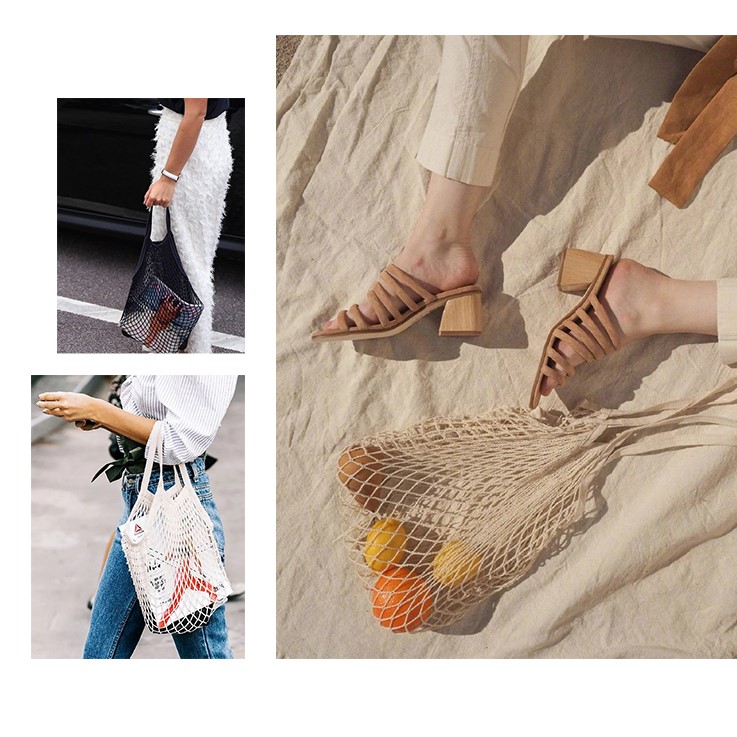 Túi lưới mua sắm 100% cotton có thể gấp gọn tiện dụng