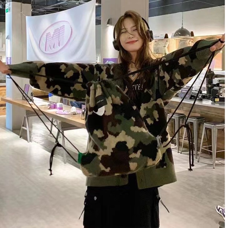 Áo Khoác Len Jacquard Tay Dài Màu Sắc Tương Phản Phong Cách Hàn Quốc