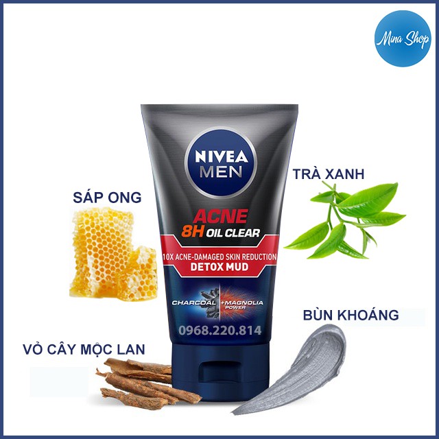 Sữa rửa mặt bùn khoáng Nivea Men Detox Mud kiểm soát nhờn & ngừa mụn (100g)