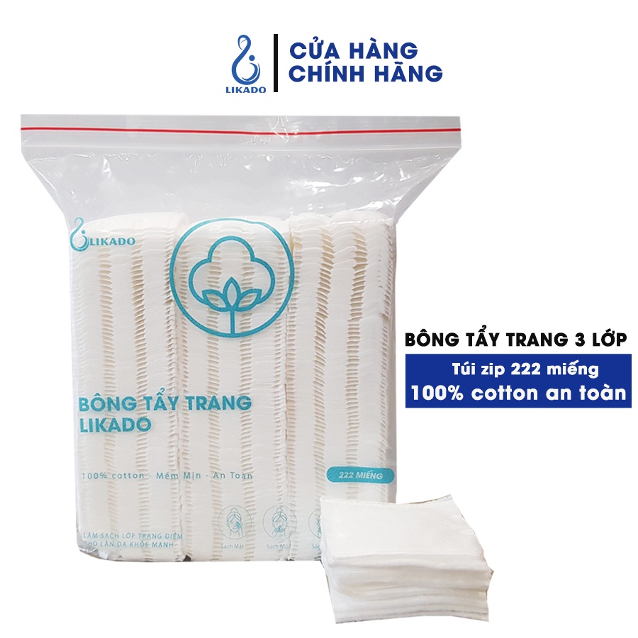 Bông tẩy trang 222 miếng Likado chất liệu Cotton túi 222 miếng( 1 túi)