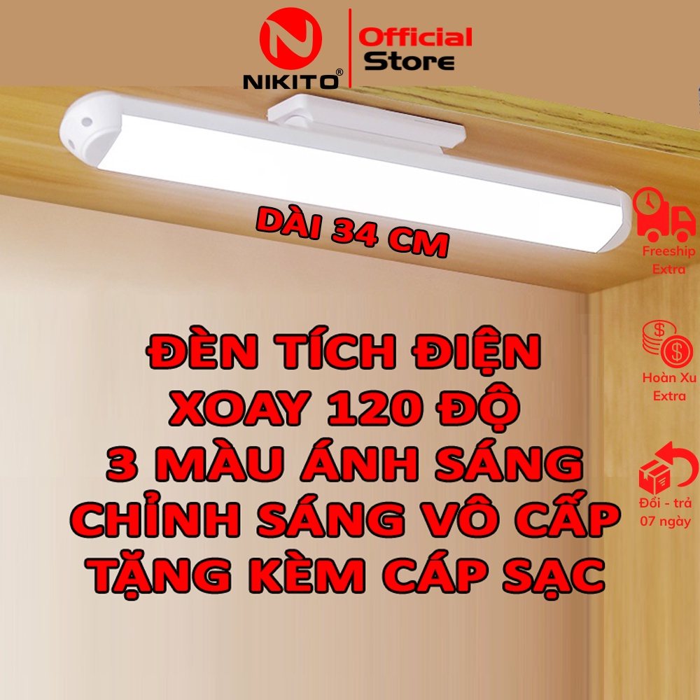 Đèn tuýp LED tích điện NIKITO cảm ứng 1 chạm 3 màu ánh sáng vô cấp chống cận thị bàn học tủ sách trang điểm DL0134