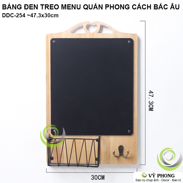 BẢNG ĐEN TREO PHỤC CỔ PHONG CÁCH ÂU CÓ RỔ VÀ MÓC BẢNG TRANG TRÍ MENU QUÁN ĂN CÀ PHÊ DDC-254