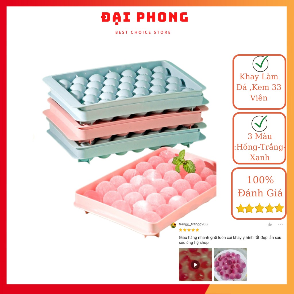 KHAY ĐÁ BI TRÒN, KHUÔN THẠCH TRÒN CÓ NẮP ĐẬY 33 VIÊN TIỆN DỤNG LÀM ĐÁ HOA QUẢ