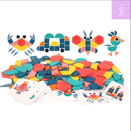 Bộ Ghép Hình Sáng Tạo Bằng Gỗ 180 chi tiết SHAPE PUZZLE - Đồ chơi an toàn cho bé 3 tuổi giúp phát triển trí tuệ