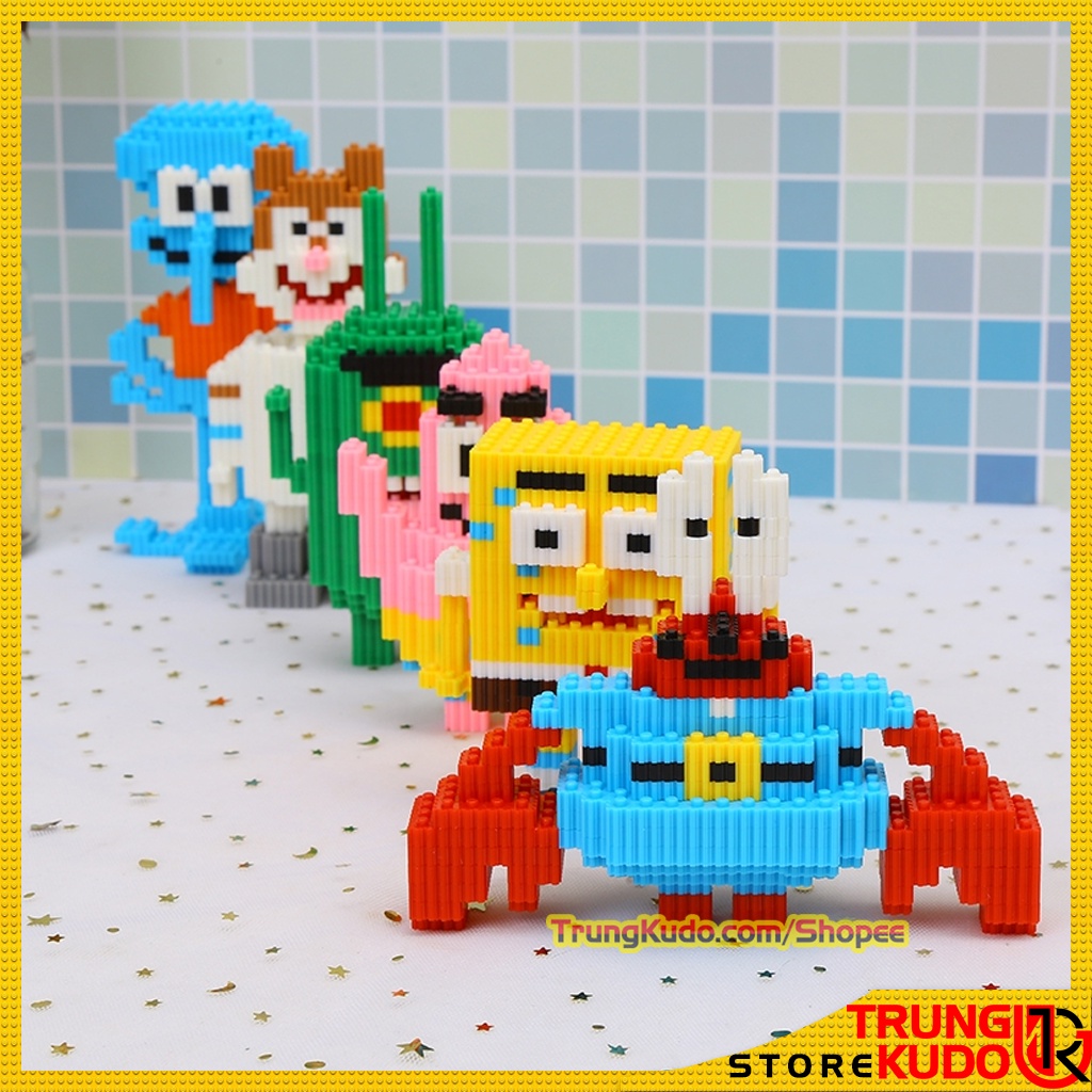 Mô hình Bọt Biển dạng Đồ chơi xếp hình các nhân vật trong SpongeBob SquarePants làm quà tặng, đồ decor