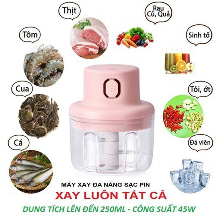 Máy Xay Tỏi Ớt Mini  Free Ship  Cối Xay Cầm Tay 250ml 3 Tầng Lưỡi Dễ Dàng Sử Dụng Và Vệ Sinh