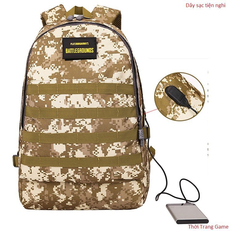 balo game pubg sắc lính có cổng sạc usb