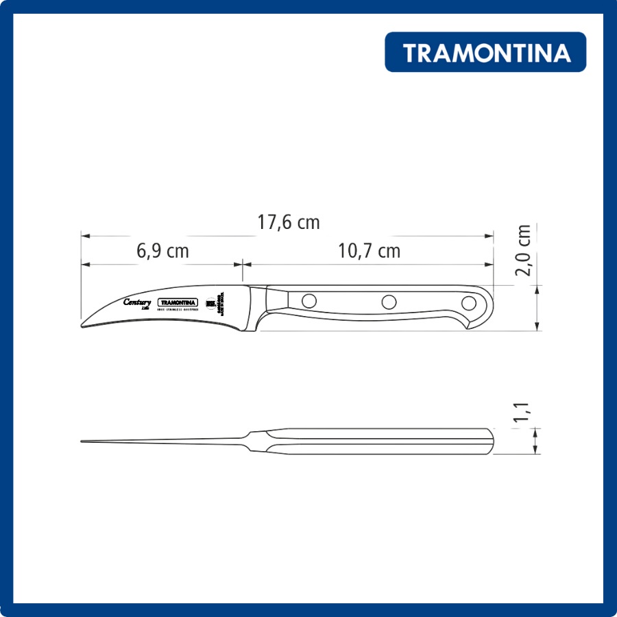 Dao tỉa hoa quả Tramontina Century 24001 đầu nhọn lưỡi cong sắc bén chất liệu thép rèn cao cấp 17.6cm nhập khẩu Brazil