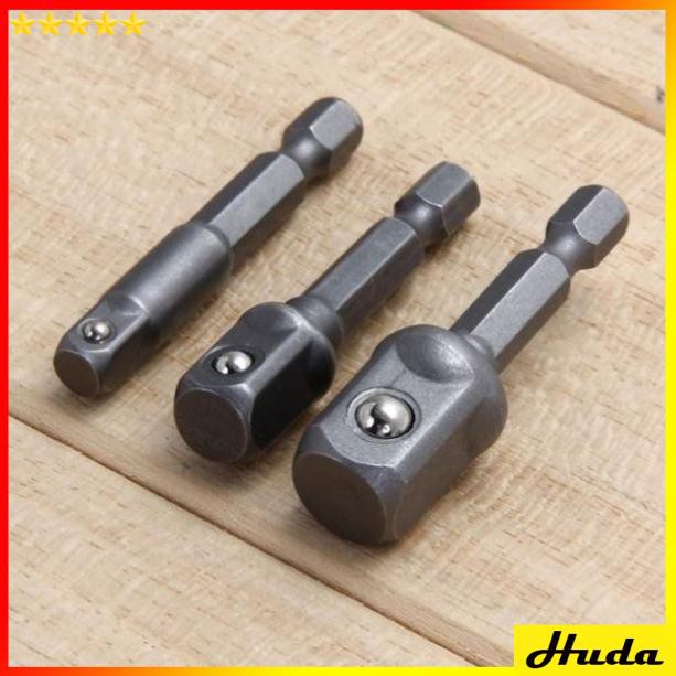 Bộ 3 đầu chuyển vặn khẩu 1/4&quot; 3/8&quot; 1/2&quot; gắn cho máy khoan  -  đồ làm mộc