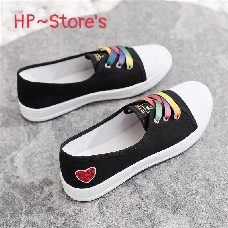 Form dài| Giày lười nữ vải đế bệt xinh xắn, trẻ trung, slip on nữ dây cầu vồng
