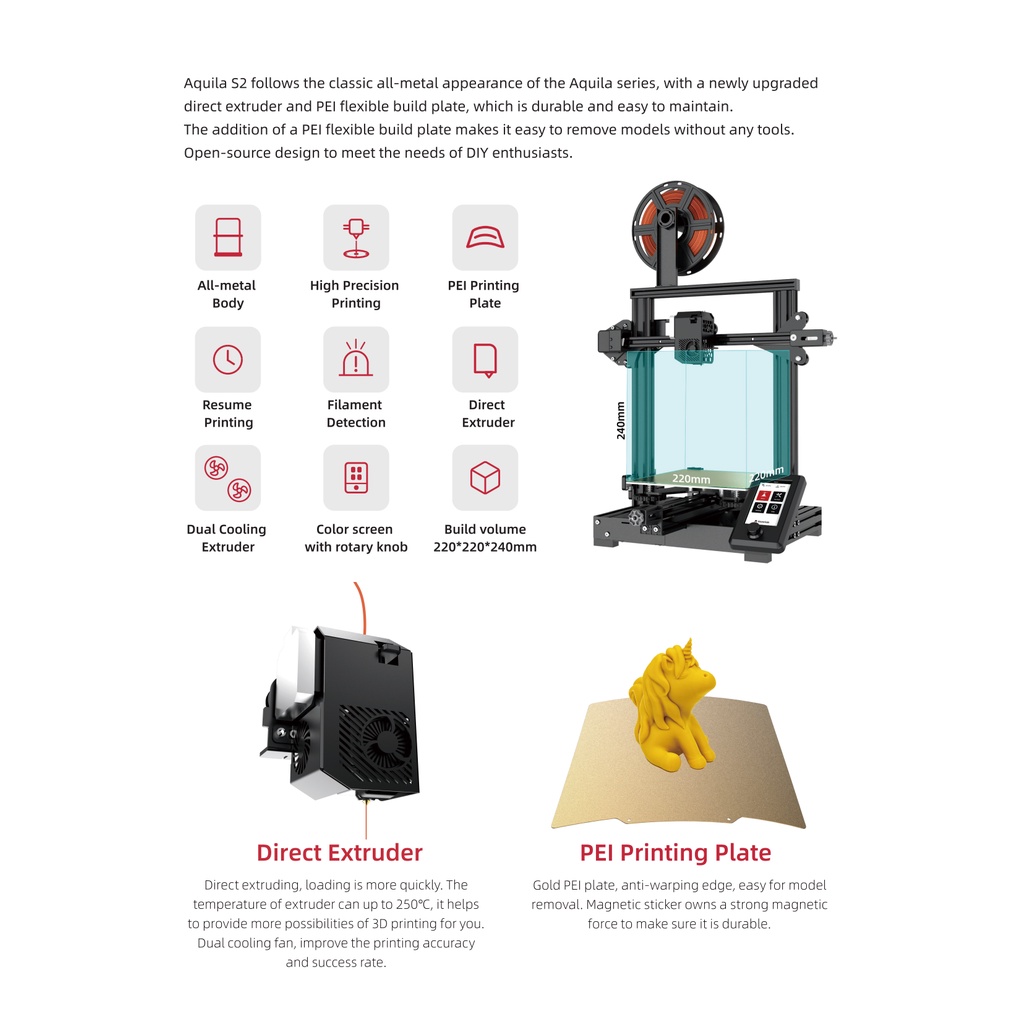 Voxelab Aquila 3D Printer/ Máy in 3D Aquila khổ in 220x220x250 (240)mm