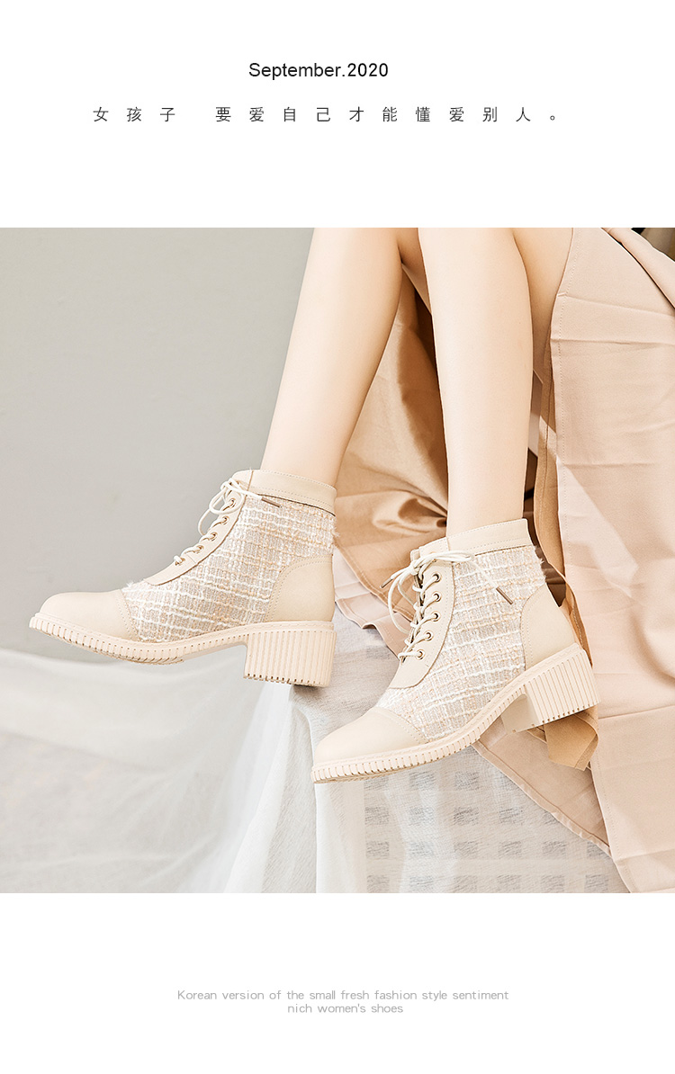 Boot Nữ Phong Cách Anh Quốc Gót Thô đế Cao 5P cổ cao Da Lộn | BigBuy360 - bigbuy360.vn