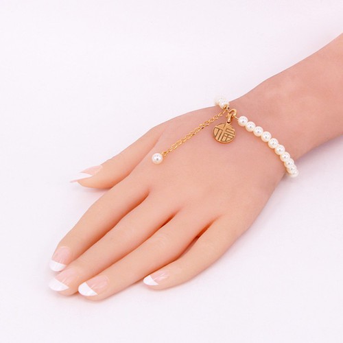 Lắc Tay Ngọc Trai Nhân Tạo Titan Ko Đen TT 3530