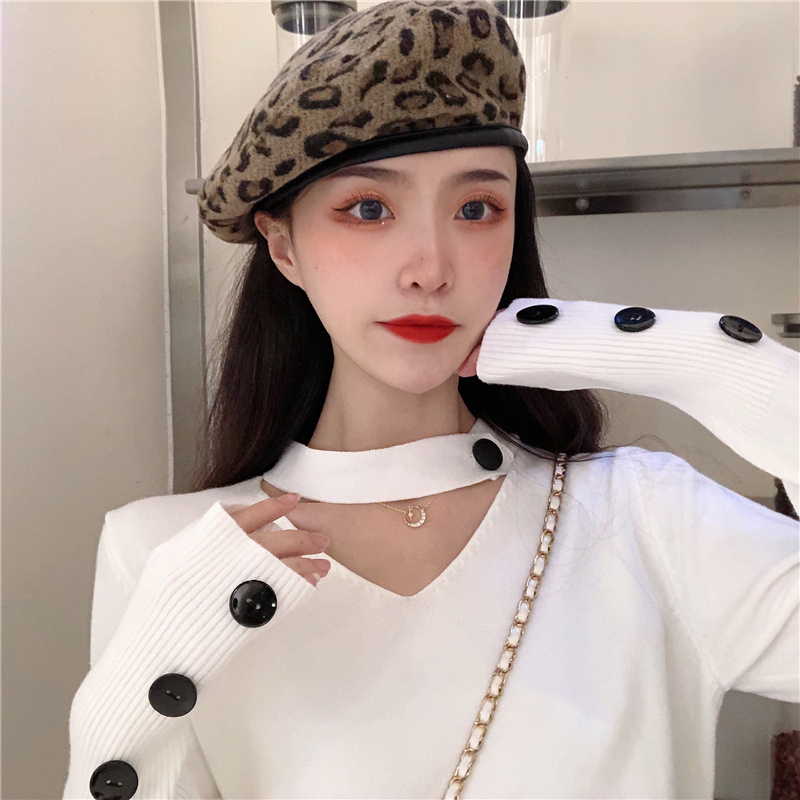 Xiaozhainv Áo len nữ tay dài cổ V dây nút phá cách phong cách Hàn