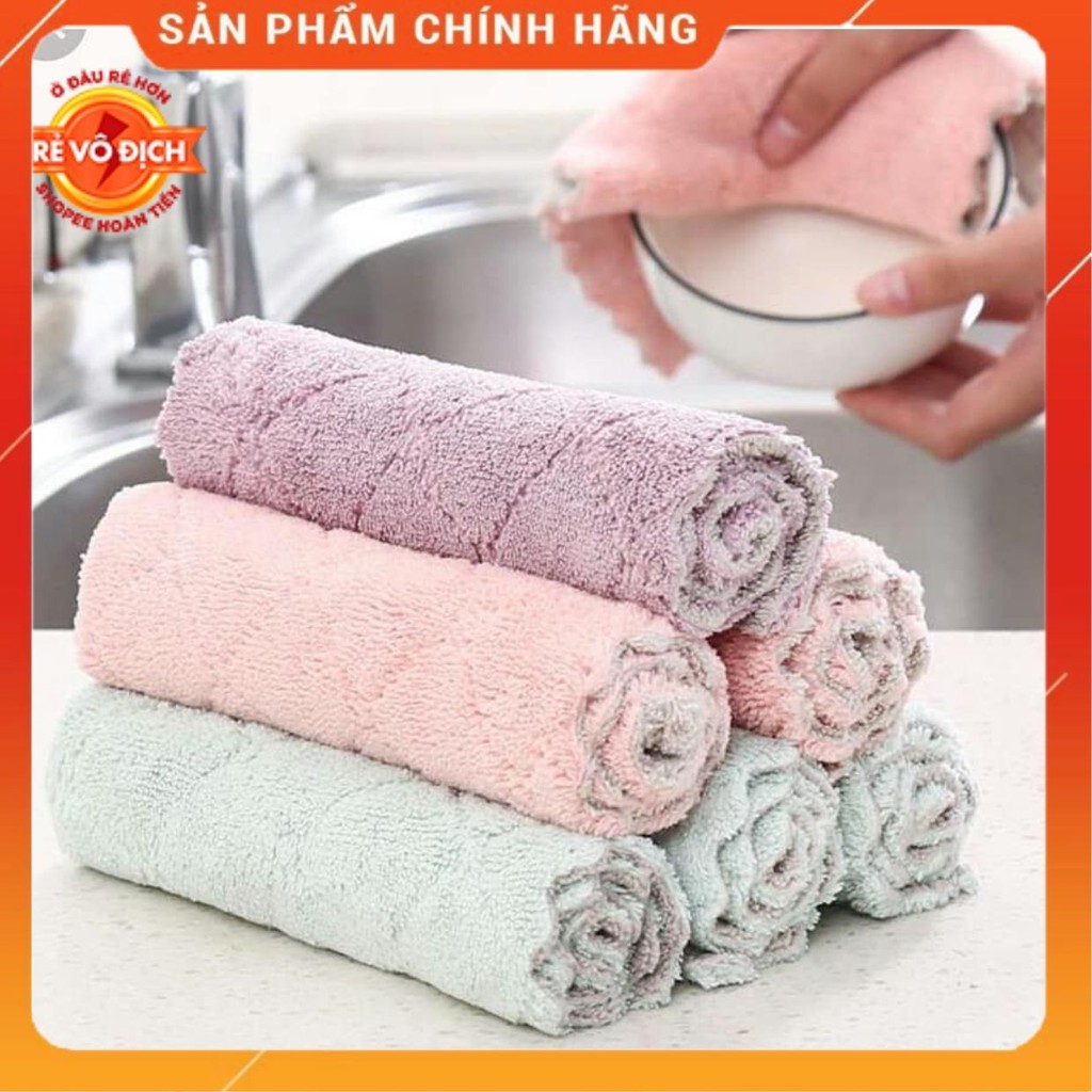 Combo 10 Khăn Lau Bếp Đa Năng - Thấm Hút Tốt Nhanh Khô 2 Mặt Mềm Mại size To, Khăn Lau Bàn, Ghế Chuyên Dụng Màu Đẹp