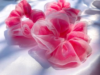 🌸SCRUNCHIES BUỘC TÓC VOAN HAI LỚP MÀU HỒNG ĐẬM