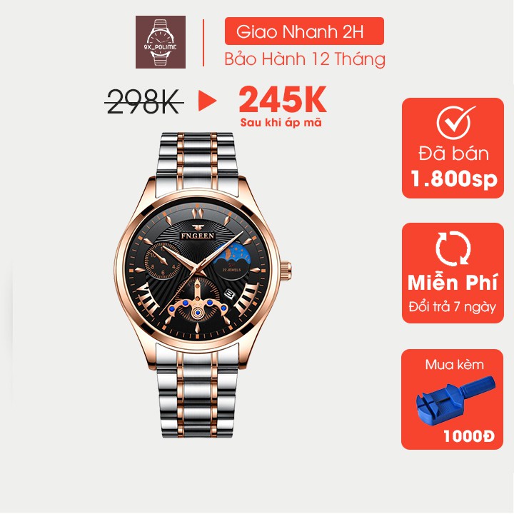 [ ⚡️𝐅𝐑𝐄𝐄 𝐒𝐇𝐈𝐏⚡️ ] ĐỒNG HỒ NAM FNGEEN MẶT TRÒN - CHỐNG NƯỚC, CHỐNG XƯỚC, DÂY THÉP KHÔNG GỈ CAO CẤP