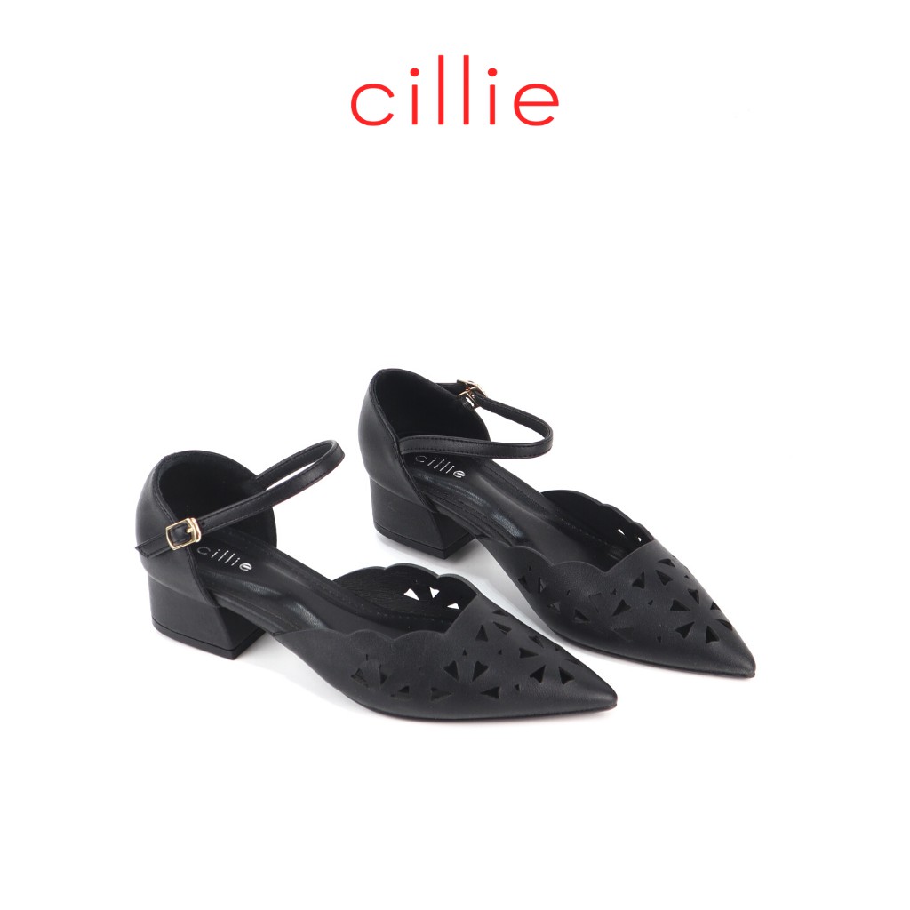 Giày sandal cao gót nữ mũi nhọn thời trang cắt laser độc đáo cao 3cm Cillie 1173