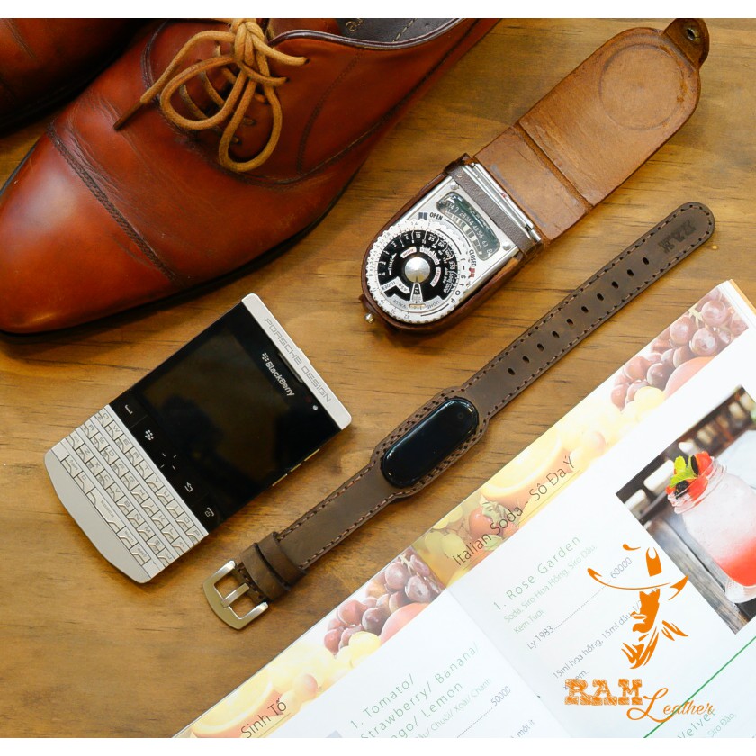 Dây miband RAM Leather da bò thật cho miband 3 , miband 4 , miband 5, miband 6