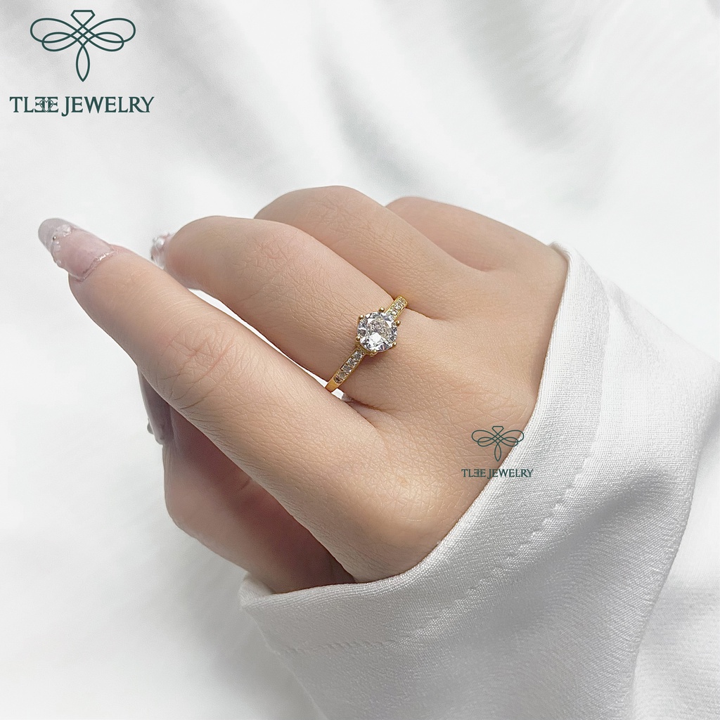 Nhẫn bạc nữ TLEE sáu chấu mạ vàng 14k nạm đá cao cấp TleeJewelry A0110