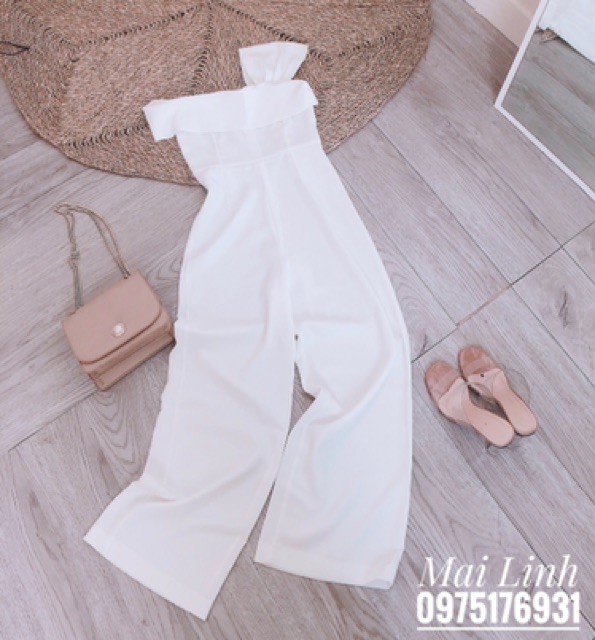 Set đồ thiết kế-Jumpsuit trơn lệch vai chất cát trượt