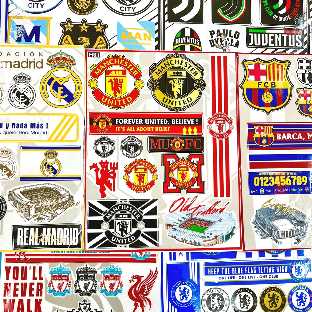 Sticker Bóng Đá CLB Manchester United, Chelsea, PSG, Real Madrid, Manchester City,... Hình Dán Xe Máy, Mũ Bảo Hiểm,...