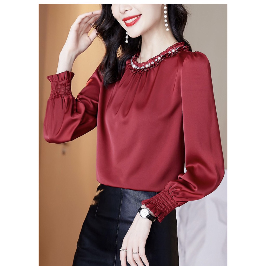 Áo Kiểu Nữ thời trang cổ đính đá tay bo cao cấp