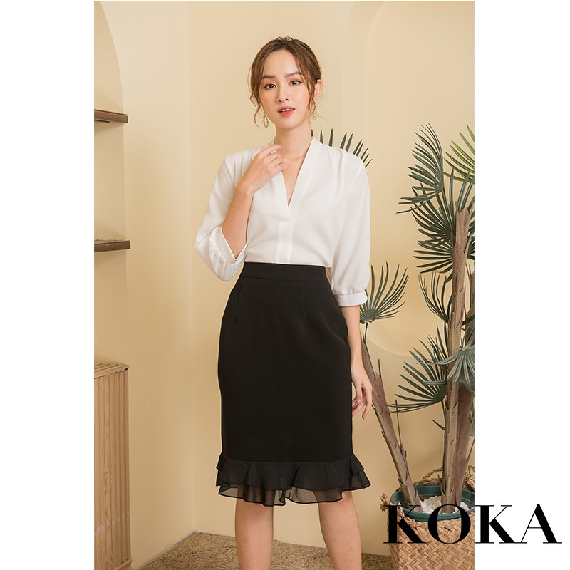 KOKA Design Áo sơ mi cổ tim tay lỡ KOKA AO0090