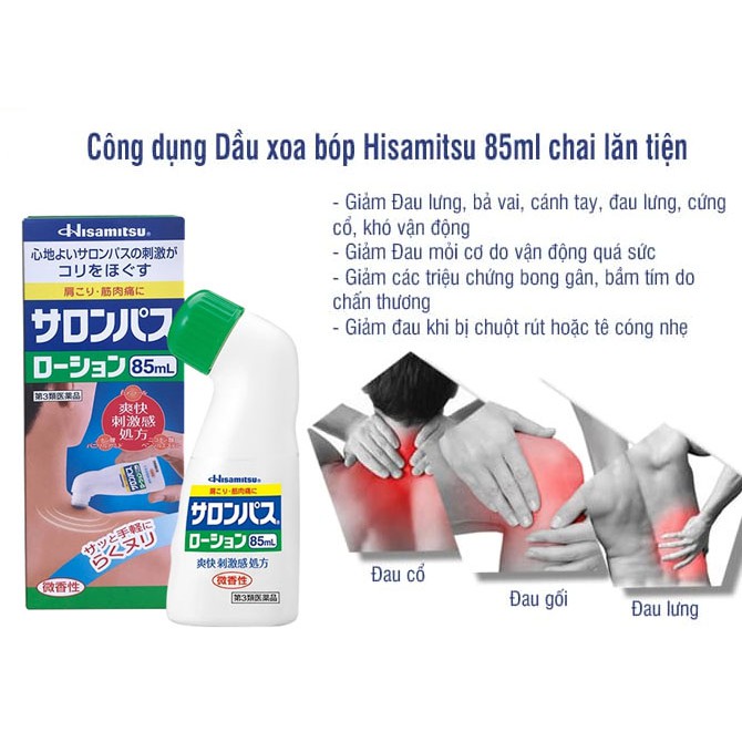 Dầu xoa bóp Hisamitsu 85ml chai lăn tiện lợi của Nhật Bản Đau vai, đau lưng, đau nhức xương khớp, đau do vận động mạnh