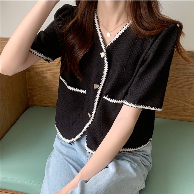 Áo Khoác Blazer Tay Ngắn Cổ Chữ V Dáng Rộng Thời Trang Mùa Hè Cho Nữ Áo Croptop