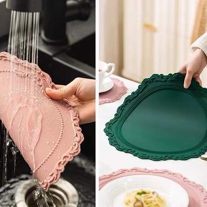 ❤Thảm Lót Bàn Ăn Bằng Silicone Cách Nhiệt Chống Nước Họa Tiết Dập Nổi Phong Cách Retro