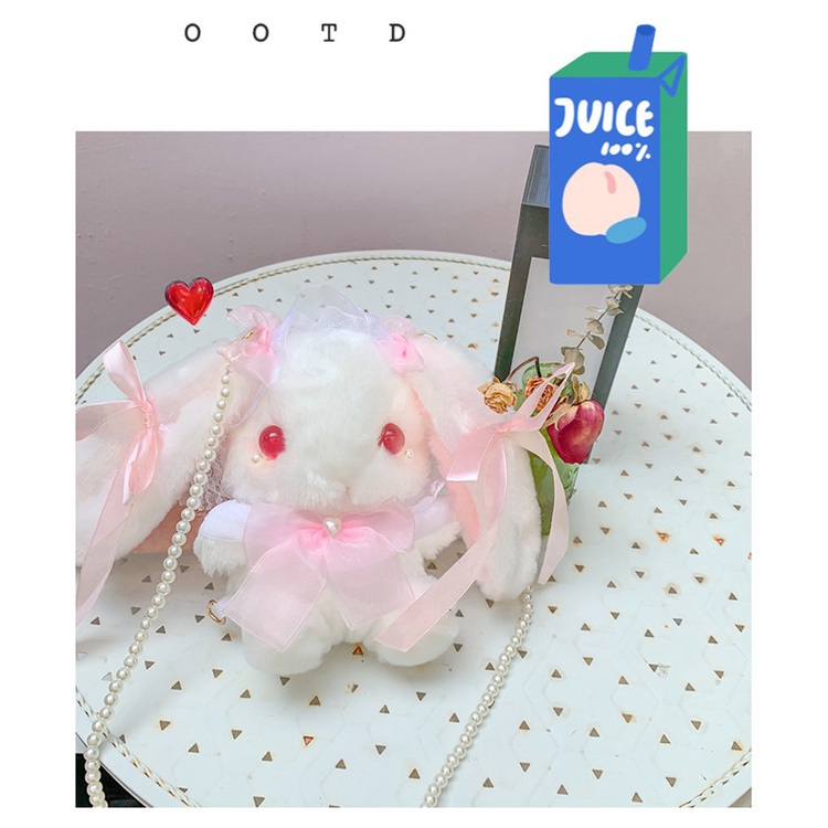 Túi đeo chéo vai Lolita thỏ lông nhung dễ thương phong cách JK Nhật Bản