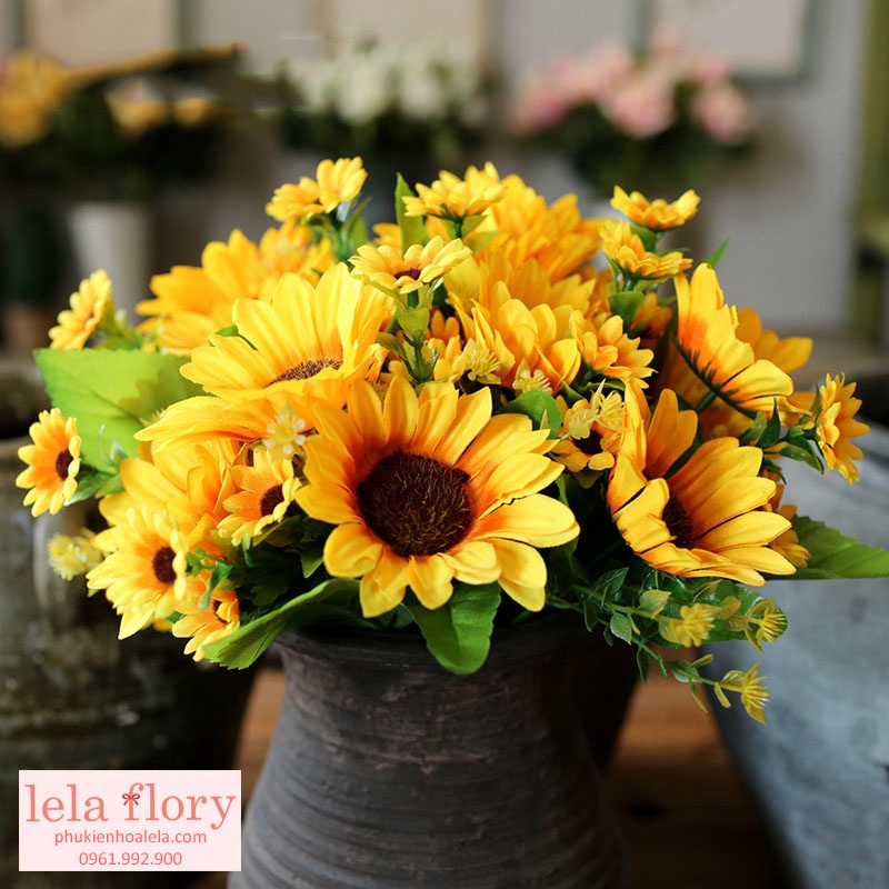 Chùm Hoa Hướng Dương, hoa hướng dương giả cắm lọ trang trí, Decor Nhà Cửa - HOG0003