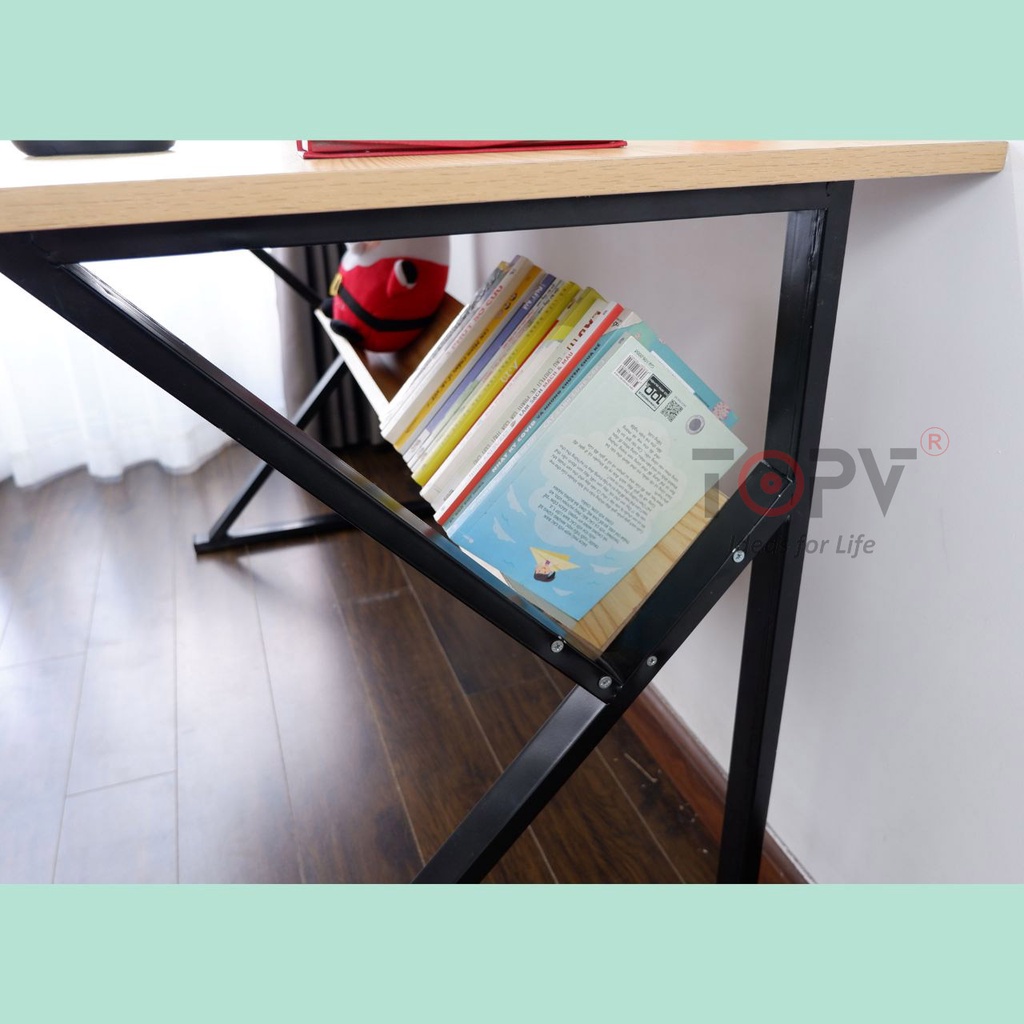 Bàn học gỗ bàn làm việc chữ K chữ U kèm kệ sách lắp ráp thông minh học sinh sinh viên 1m2 trắng văn phòng giá rẻ Lamvuon
