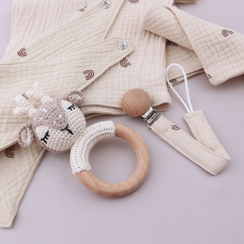 Set 5 Khăn Dệt Kim Lục Giác Hình Hươu Cho Bé Sơ Sinh Mọc Răng