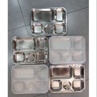 BỘ 5 KHAY CƠM INOX 5 NGĂN CẠN CÓ NẮP (Bé)