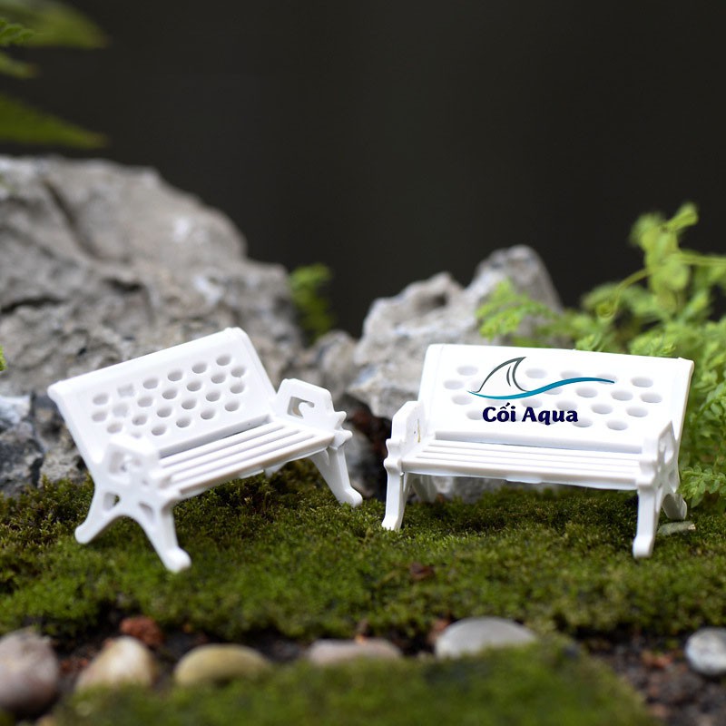 Tiểu cảnh mini Terrarium ❤️  Ghế công viên tiểu cảnh màu trắng trang trí sen đá, sân vườn, bể cá, bể terrarium