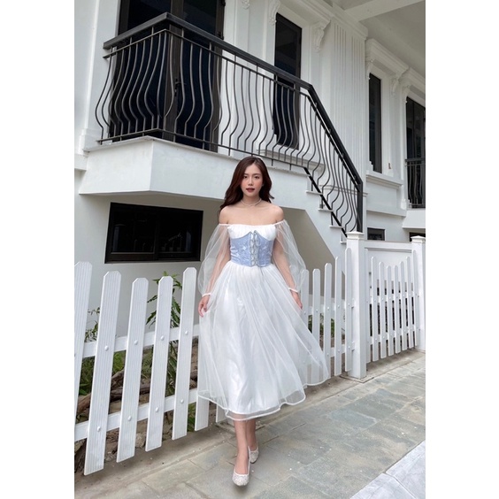 Đầm trễ vai dáng dài kết hợp beo phối đan dây | ADORE DRESS - CLÉLIE