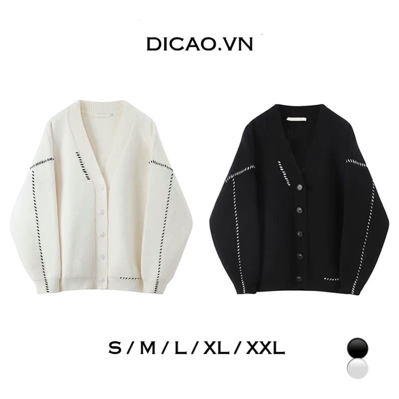 ÁO KHOÁC LEN VIỀN TRẮNG ĐEN [ Hàng có sẵn ]