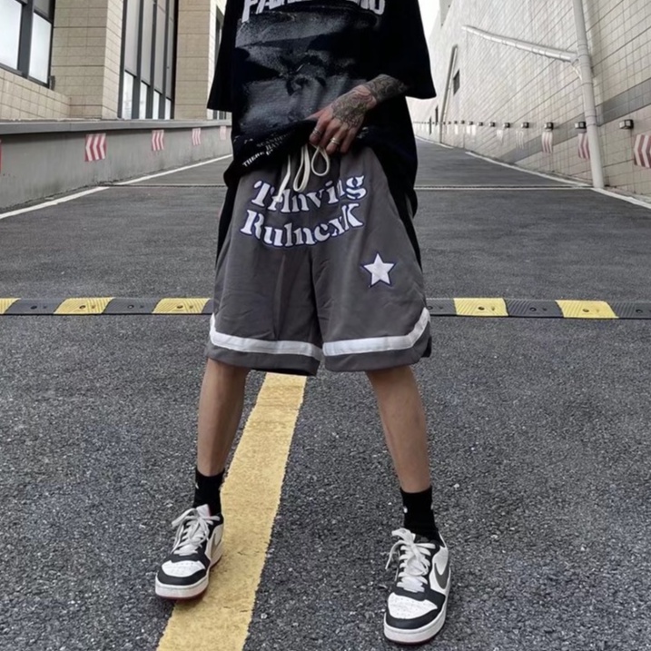Quần Short Dây Rút Ống Rộng In Chữ Thời Trang Hàn Quốc Cho Nam