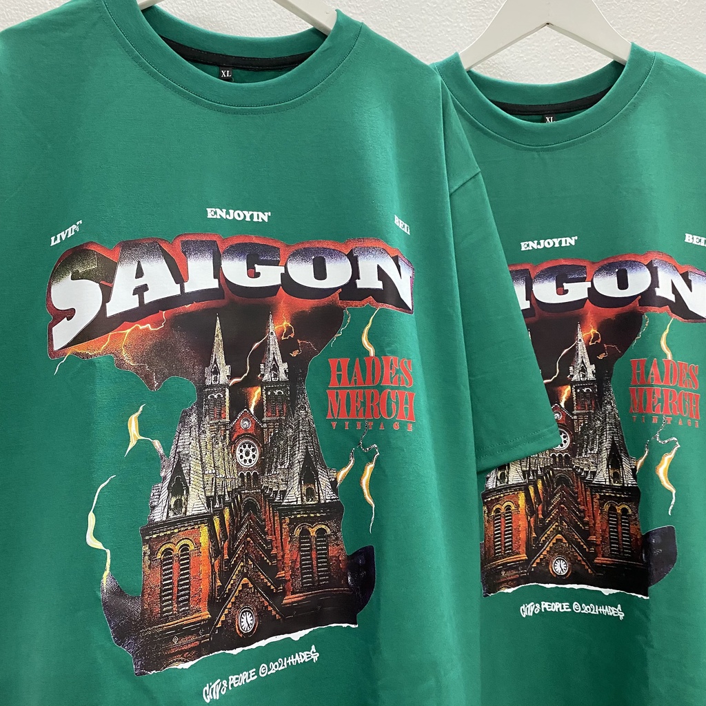 Áo thun tay lỡ HADES SAIGON, Áo thun unisex nam nữ form rộng oversize chất liệu Cotton Thái