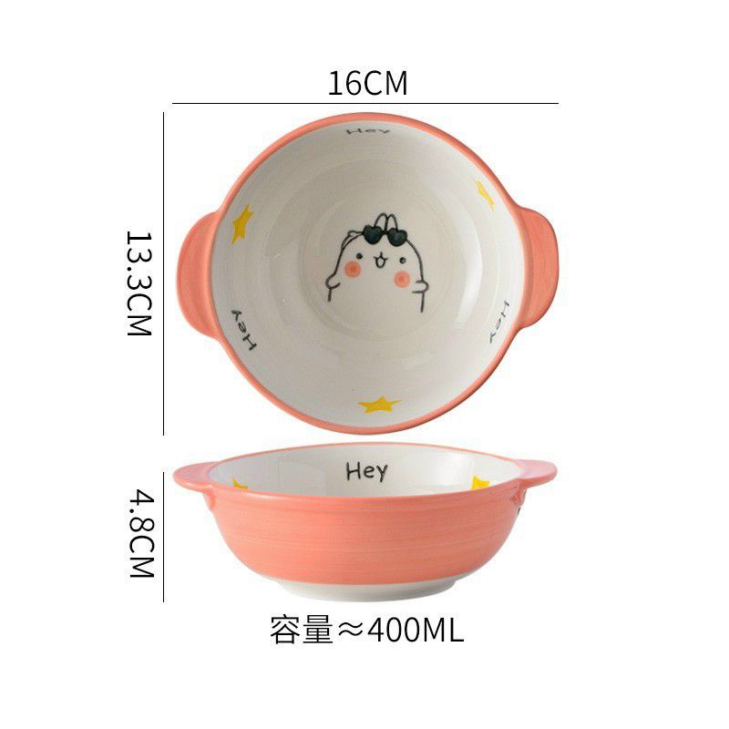 (loại Lớn) Bát ăn dặm cho bé, chén ăn dặm bằng sứ, kiểu hình cá, kiểu hai quai, họa tiết đáng yêu, chịu nhiệt tốt